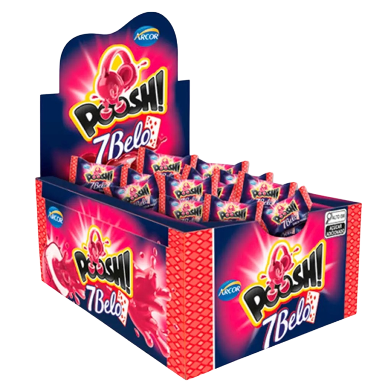 CHICLE POOSH 7 BELO FRAMBOESA 200G DP C/40UN ARCOR CX C/18