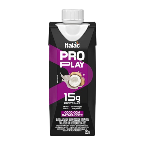 BEB. PRO PLAY 15G PROTEINA ZERO AÇUCAR COCO C BATATA DOCE 250ML ITALAC CX C/12