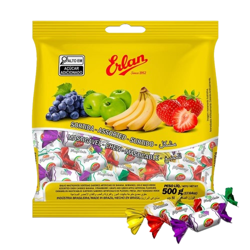 BALA MASTIGAVEL FRUTAS SORTIDAS 500G ERLAN