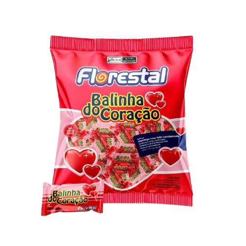 BALA MORANGO BALINHA DO CORAÇÃO 400G FLORESTAL CX C/20
