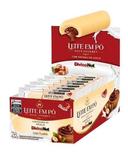 DOCE GOURMET LEITE EM PO COM RECHEIO DE AVELÃ DP 18X24G DIVINONUT