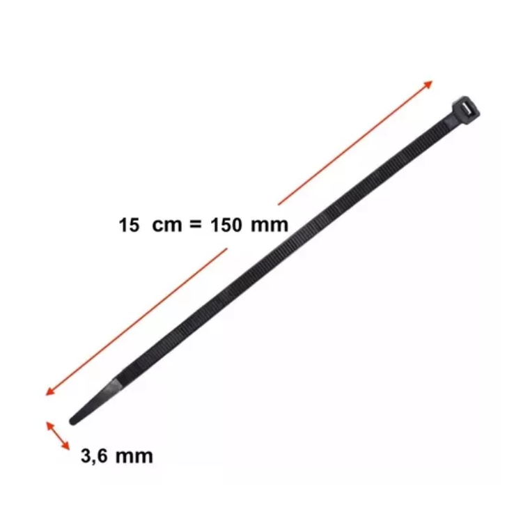 ABRACADEIRA PLASTICA PRETA (LACA GATO) 3,6 X 150 - PCT C/100 PCS