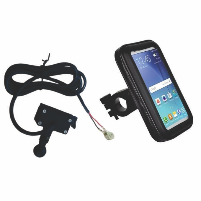 SUPORTE CELULAR P/ MOTOS COM CARREGADOR CAPA RESISTENTE A AGUA (PRETO)