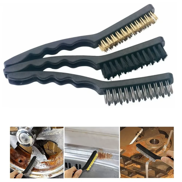 Escova de aço grande com 3 unidades - Material: nylon, latão e aço
