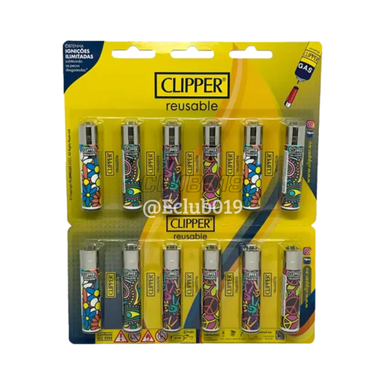 ISQUEIRO CLIPPER ESTAMPADO RECARREGAVEL C/12
