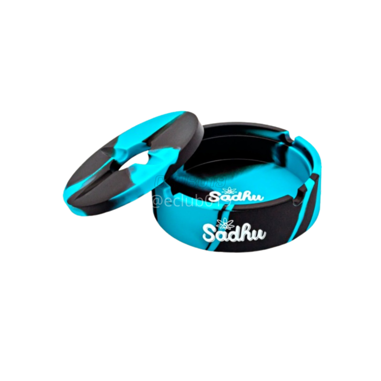 CINZEIRO SILICONE NEON P REDONDO COM TAMPA AZUL/PRETO
