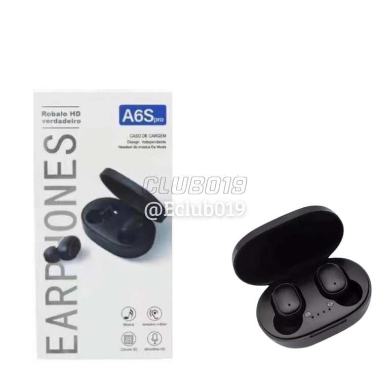FONE BLUETOOTH A6S TWS SEM FIO In-Ear Estéreo PRETO