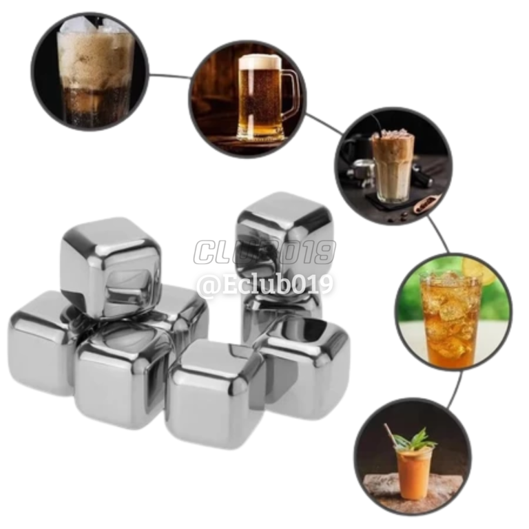 KIT CUBOS GELO INOX REUTILIZÁVEL 8un + Pegador Whisky