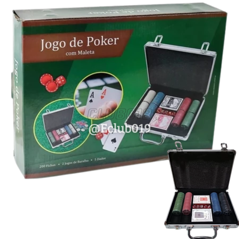 JOGO POKER 200 FICHAS NUMERADAS 2 Baralhos Maleta