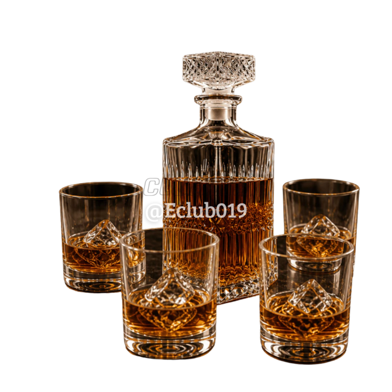 KIT GARRAFA WHISKY 1L + 4 Copos Vidro Premium Presente