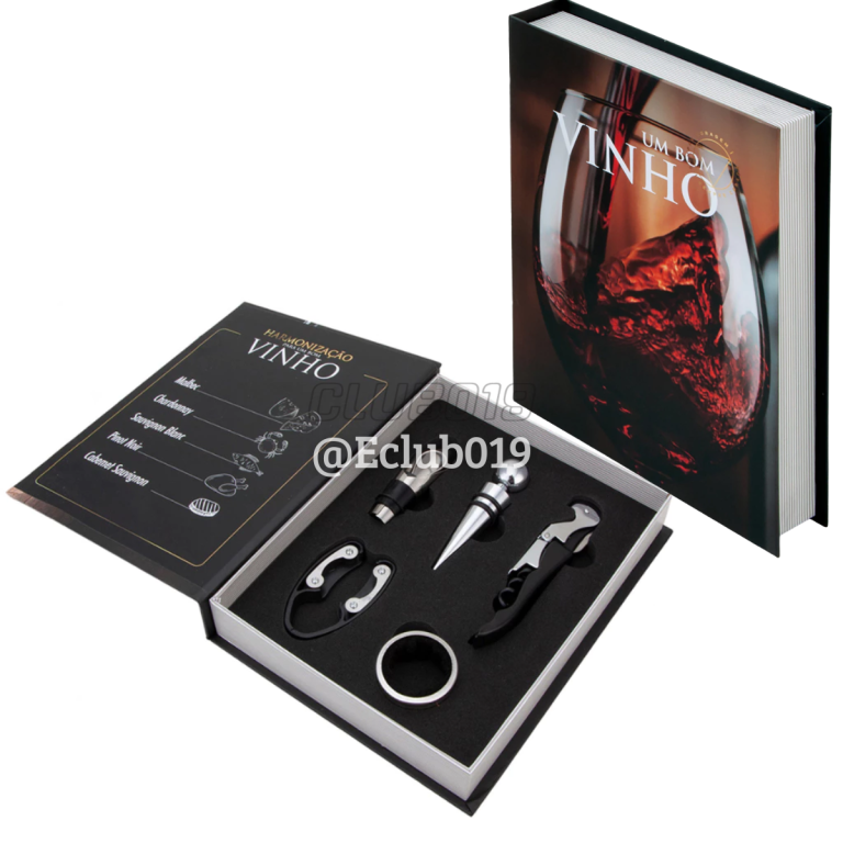 KIT VINHO 5 Peças Saca-Rolhas Dosador Tampa Um Bom Vinho