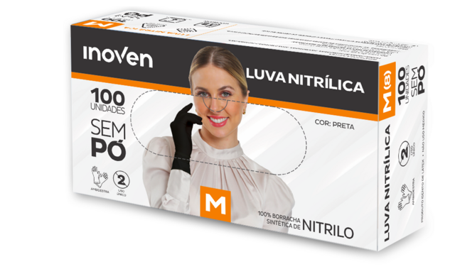 LUVA PRETA NITRILICA INOVEM c/100  TAM P