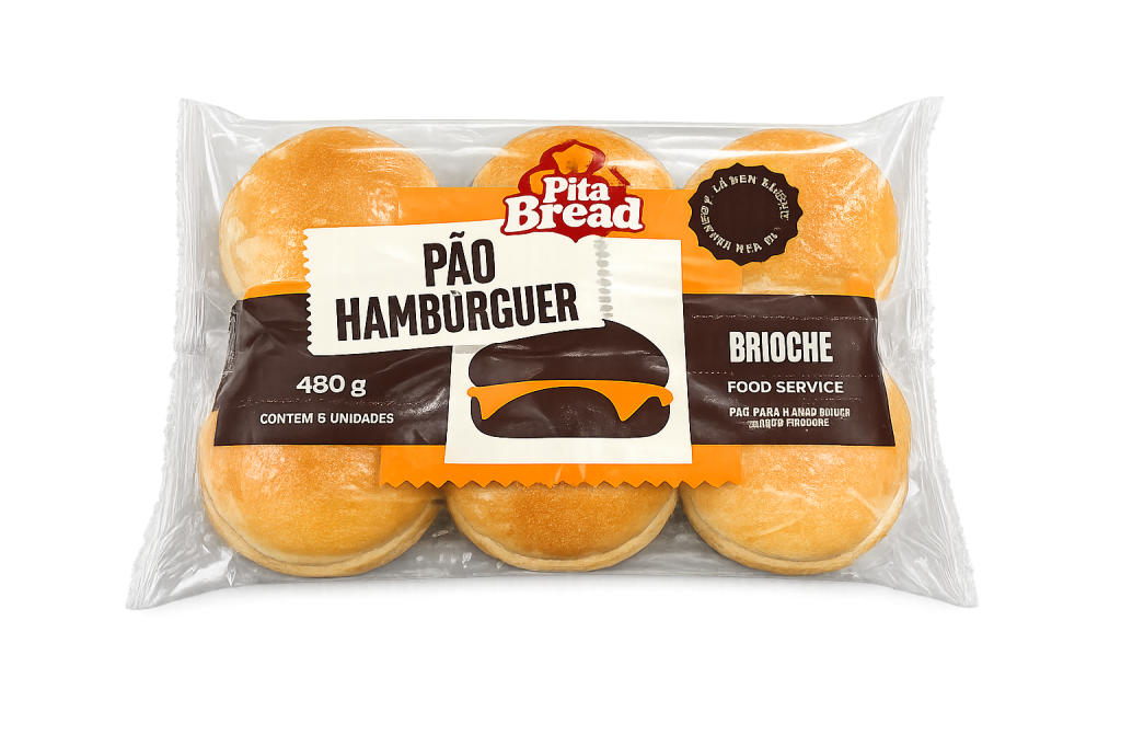 Pão Brioche Pita bread 80g - Pacote c/ 6 Un, Caixa c/ 8 Pacote, 48 Un
