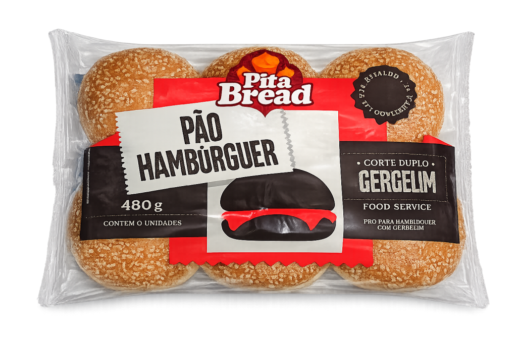 Pão Corte Duplo Gergelim Pita bread 80g - Pacote c/ 6 Un, Caixa c/ 8 Pacote, 48 Un