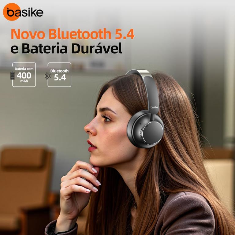 Basike Fones de Ouvido Bluetooth com Cancelamento de Ruído, Headphone ANC Adaptáveis, Conexão Dupla, Dobráveis, 50h BAT