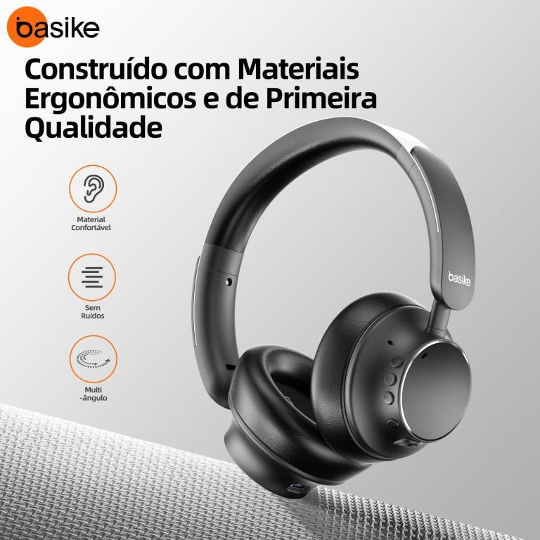 Basike Fones de Ouvido Bluetooth com Cancelamento de Ruído, Headphone ANC Adaptáveis, Conexão Dupla, Dobráveis, 50h BAT
