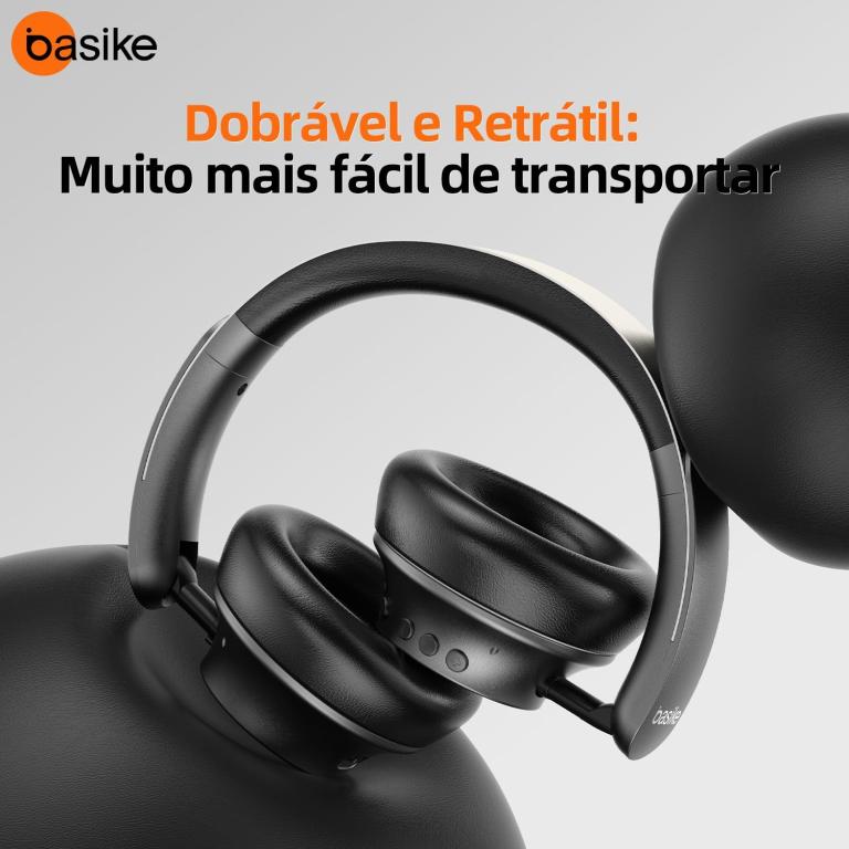 Basike Fones de Ouvido Bluetooth com Cancelamento de Ruído, Headphone ANC Adaptáveis, Conexão Dupla, Dobráveis, 50h BAT