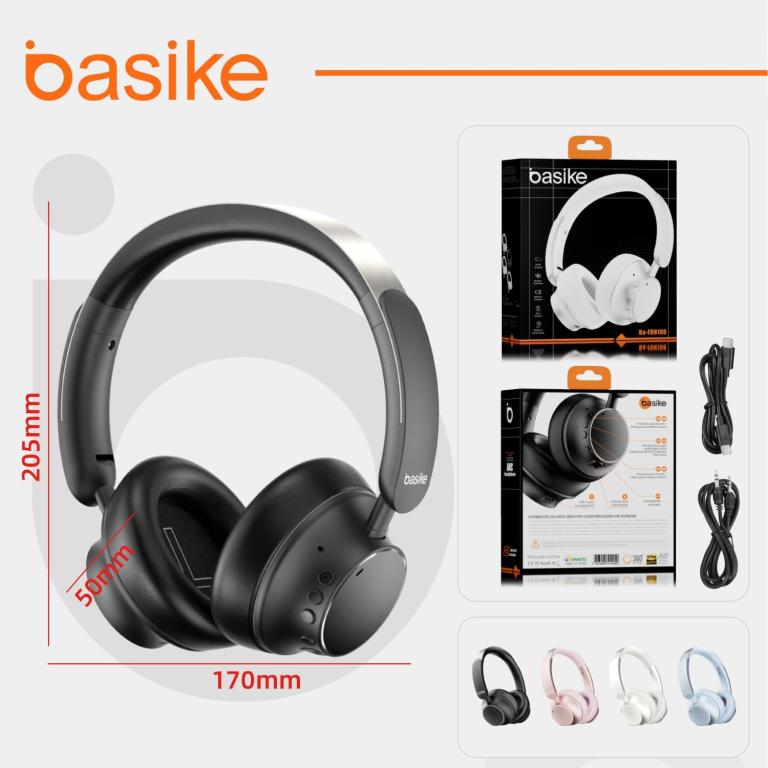 Basike Fones de Ouvido Bluetooth com Cancelamento de Ruído, Headphone ANC Adaptáveis, Conexão Dupla, Dobráveis, 50h BAT