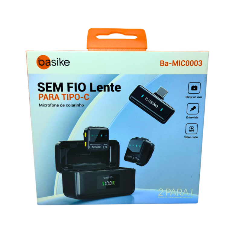 MICROFONE SEM FIO DE LAPELA COM SAÍDA TIPO C - BA-MIC003 - BASIKE