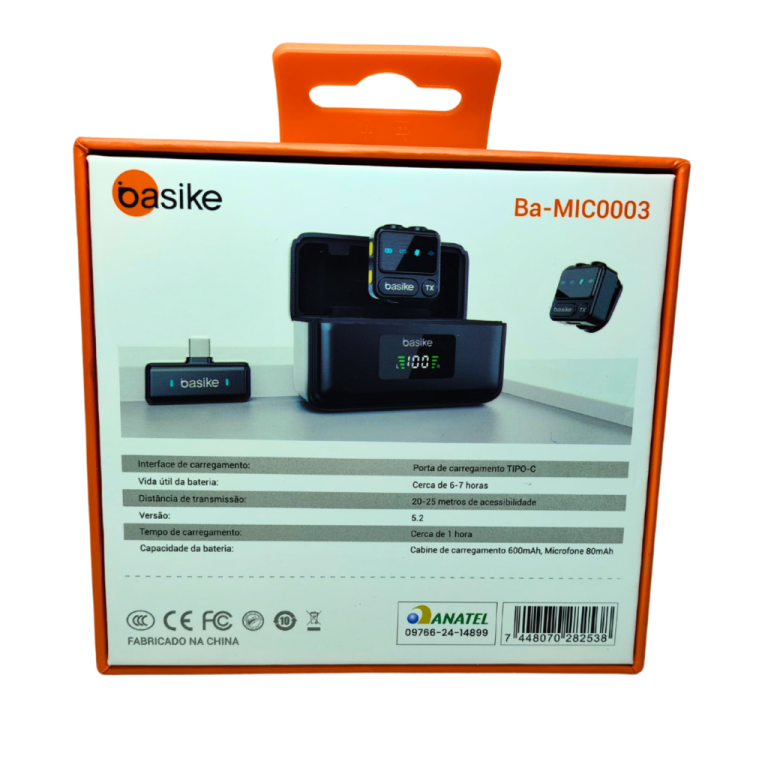 MICROFONE SEM FIO DE LAPELA COM SAÍDA TIPO C - BA-MIC003 - BASIKE