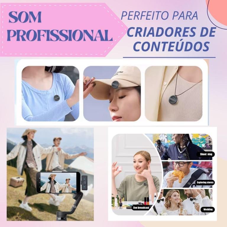 Microfone de Lapela Sem Fio Duplo Anti-Ruído Bluetooth Compatível com iPhone e Android Estojo Carregador PEI-MKF11