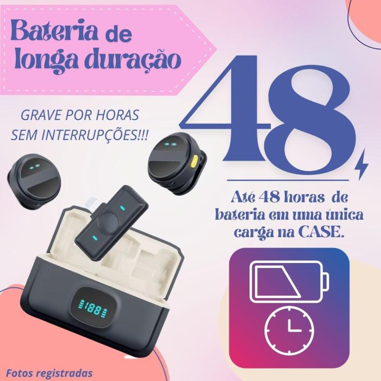 Microfone de Lapela Sem Fio Duplo Anti-Ruído Bluetooth Compatível com iPhone e Android Estojo Carregador PEI-MKF11