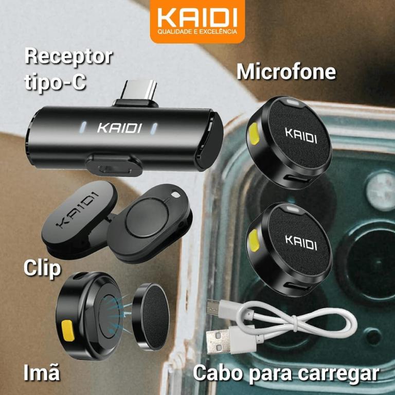 Microfone de Lapela Magnetico s/ Fio Tipo-C- Kaidi - KMF4-C