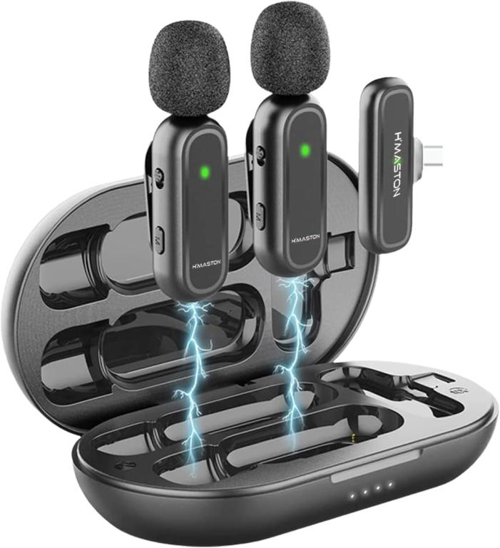 H'MASTON Microfone Lapela Sem Fio Professional 3 em 1 Microfone de Lapela para Gravação Redução de Ruído