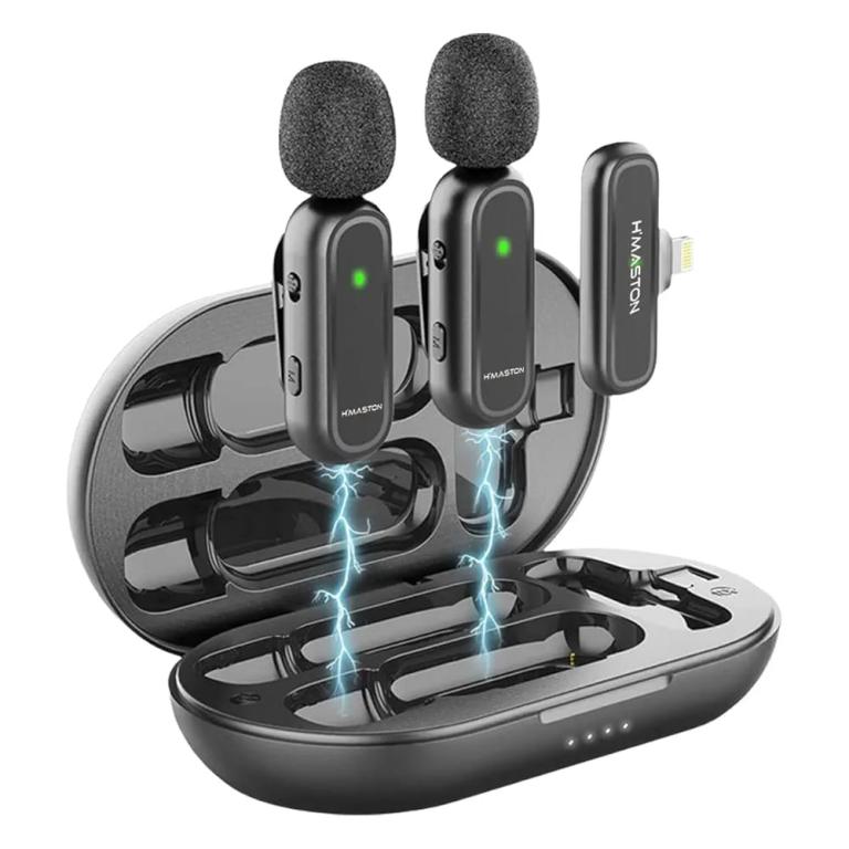 Microfone de Lapela Duplo sem Fio Lightning MK07 Hmaston