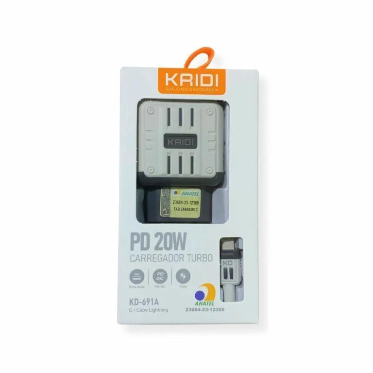 CARREGADOR TURBO TIPO C + USB 3.0 20W +  LIGHTNING KD-691A - KAIDI