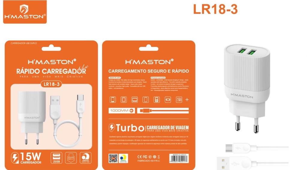 Carregador Rapido Turbo 15w para Type-c sacora com 2usb Hmaston
