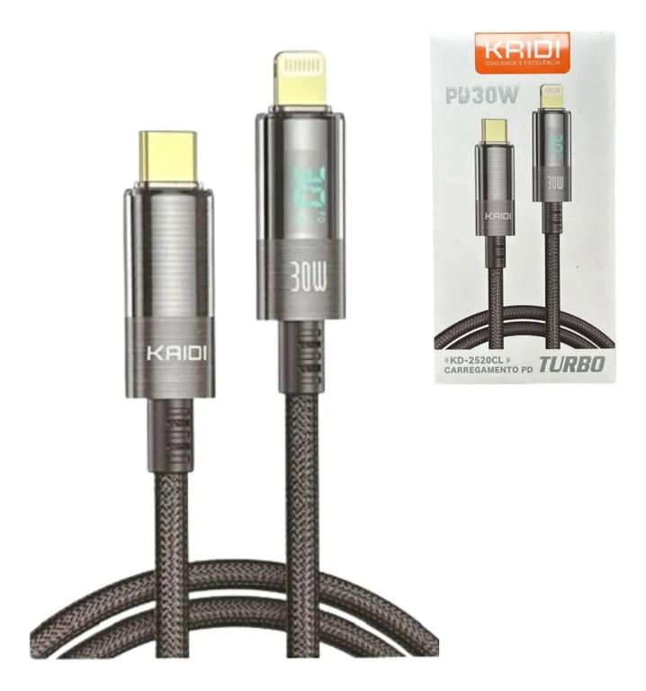 Cabo Leitor De Carga Turbo Rapido 30w Resistente Para iPhone Cor Preto