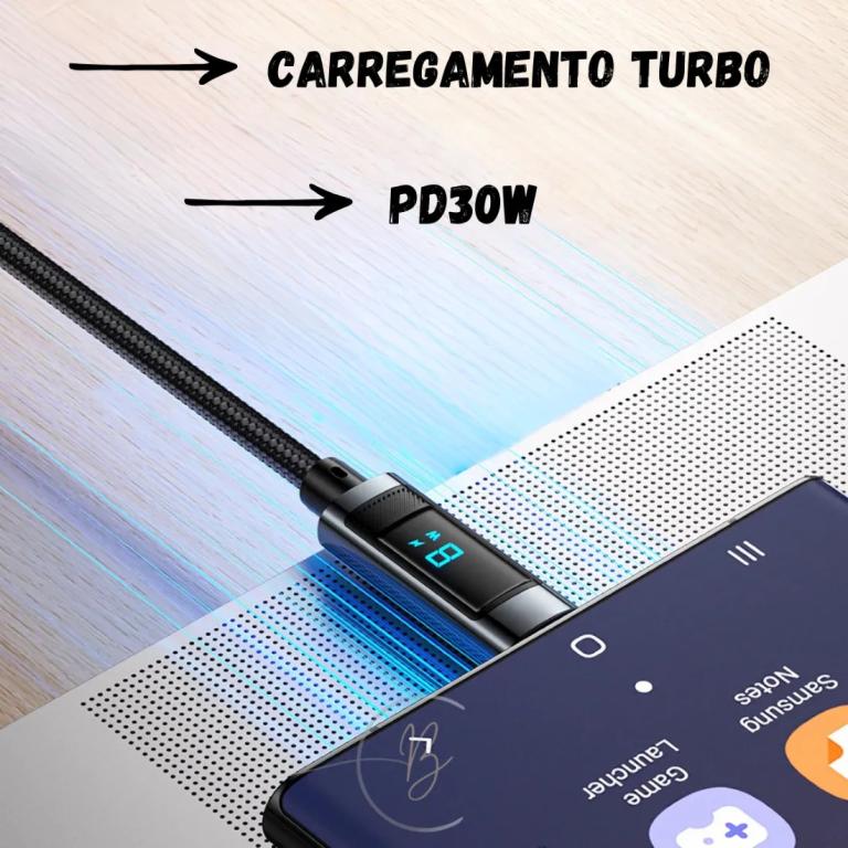 Cabo Leitor De Carga Turbo Rapido 30w Resistente Para iPhone Cor Preto