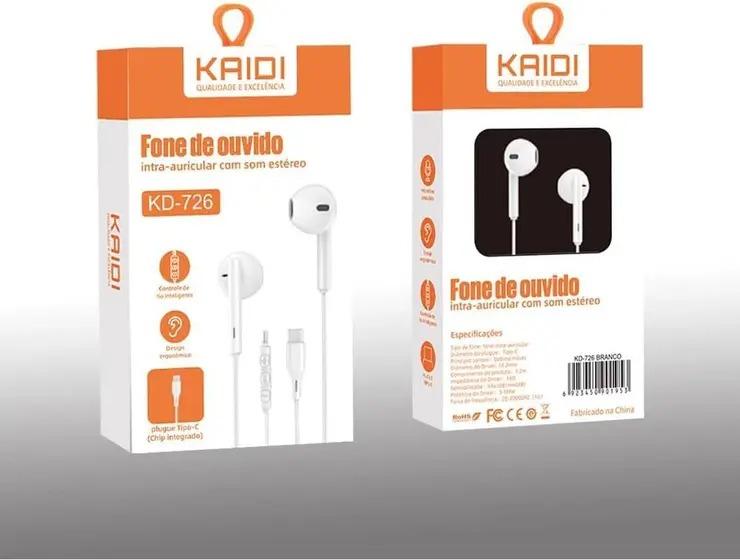 Fone De Ouvido Com Fio e Microfone Type C Kaidi KD-726