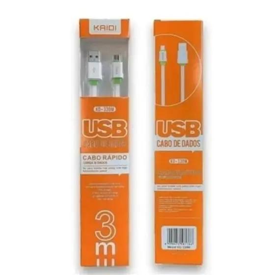 Cabo Carregador Usb 3 metro Original Kaidi V8 Kd-330M