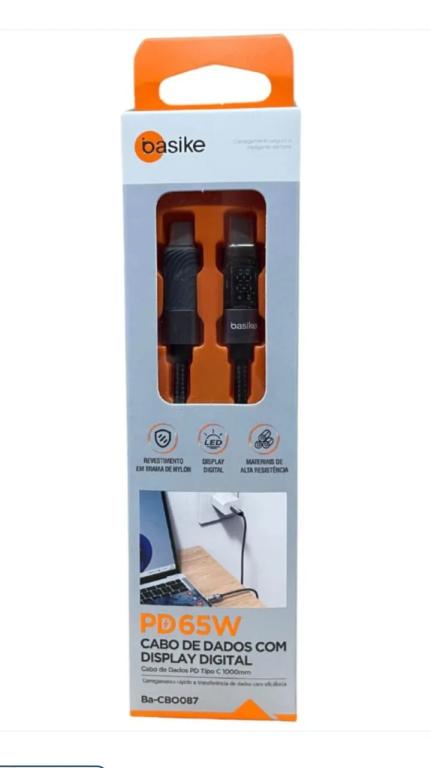 Cabo de Dados com Display Digital tipo C 65W Basike BA-COO87