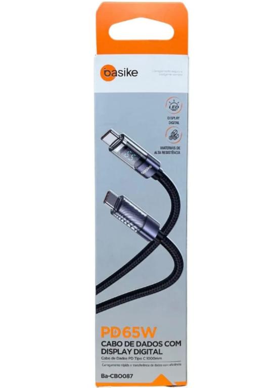 Cabo de Dados com Display Digital tipo C 65W Basike BA-COO87