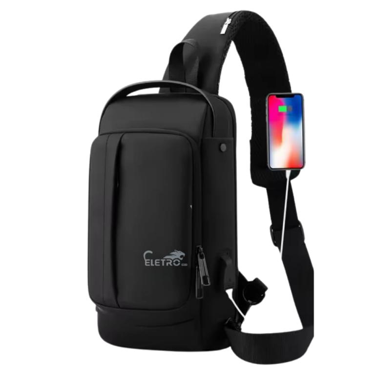 Mochila de Ombro Transversal Portátil Viagens com Trava Antifurto Eletromex EL-3802