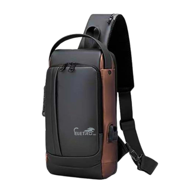 Mochila de Ombro Transversal Portátil Viagens com Trava Antifurto Eletromex EL-3802