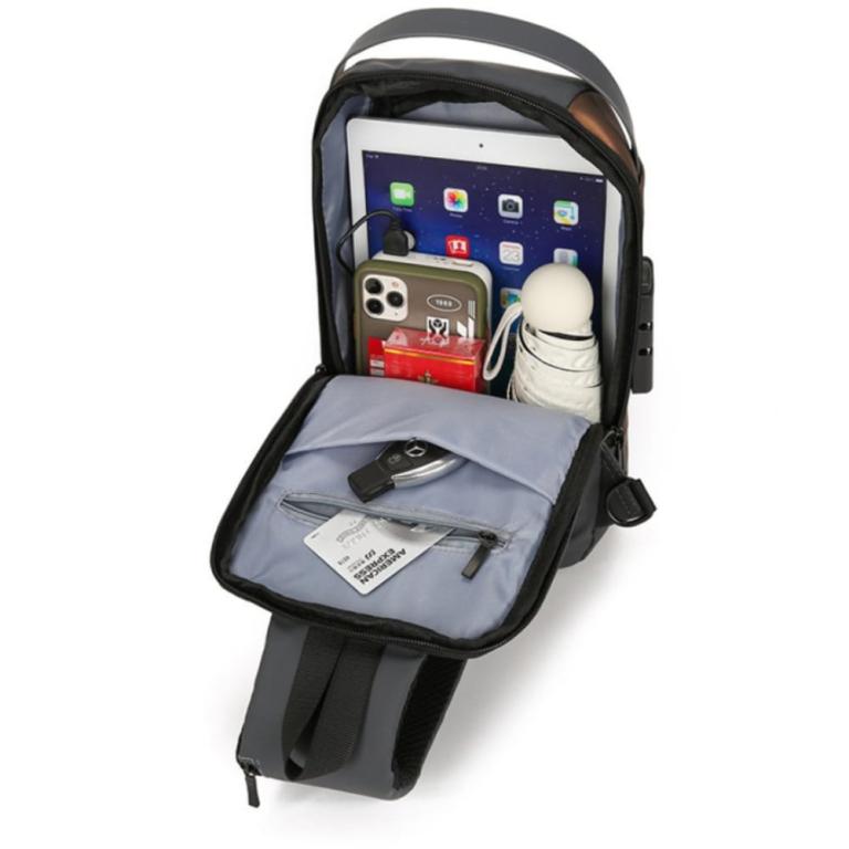 Mochila de Ombro Transversal Portátil Viagens com Trava Antifurto Eletromex EL-3802