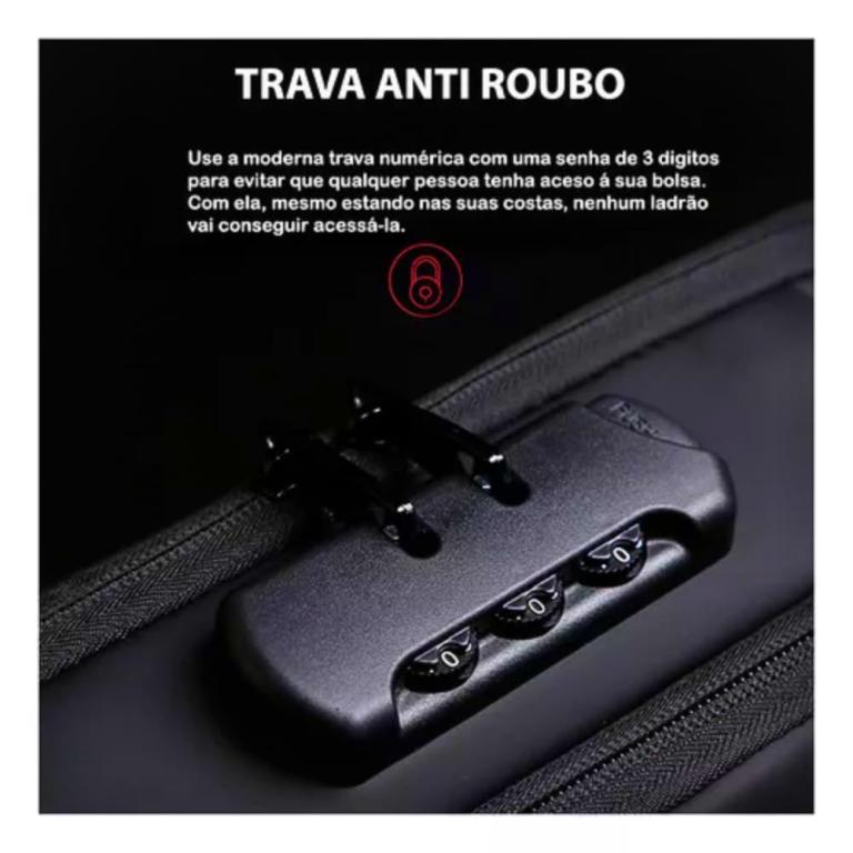 Mochila de Ombro Transversal Portátil Viagens com Trava Antifurto Eletromex EL-3802