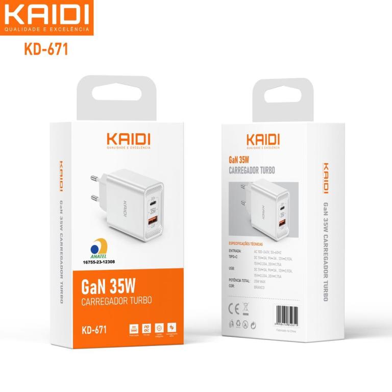 Fonte Carregador Turbo Gan 35w Kd-671 Kaidi Branco