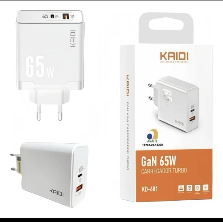 Carregador Kaidi Kd 681 Turbo Usb-c 65w Celular Fonte Turbo