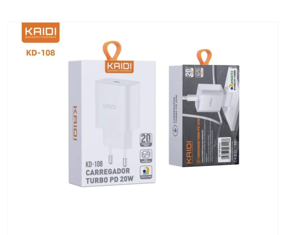 KD-108  fonte CARREGADOR TURBO PD 20W TIPO C KAIDI