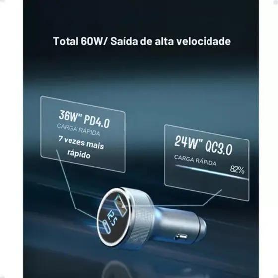 Carregador Veicular Turbo 60w Usb + Tipo C CJ12-4 - Rhos