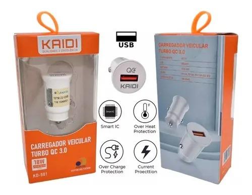 Kaidi Carregador Veicular Turbo Qc 3.0 Pw Fonte 18w Kd-501 Cor