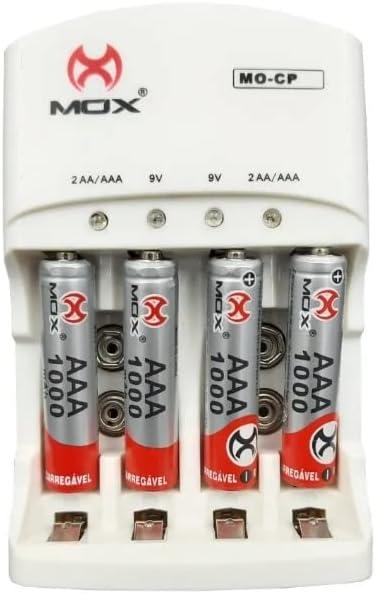 it Carregador de Pilhas Bivolt + 4 Pilhas AAA Palito Recarregaveis 1000 mah MO-52