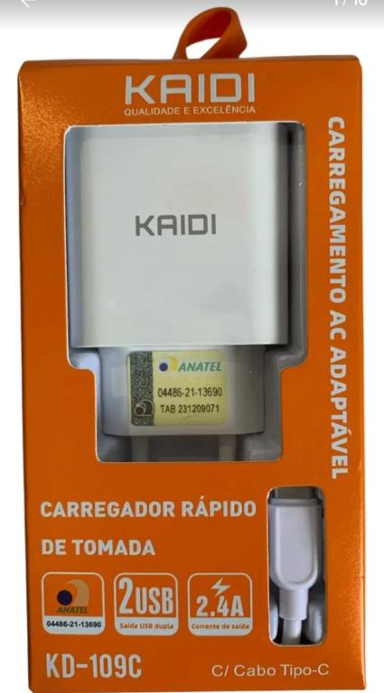Carregador Completo Tipo C + 2 USB 2.4A - KD-109C - Kaidi