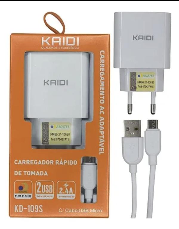 Fonte USB 5V 2.4A c/ Cabo Micro USB - Kaidi KD109s