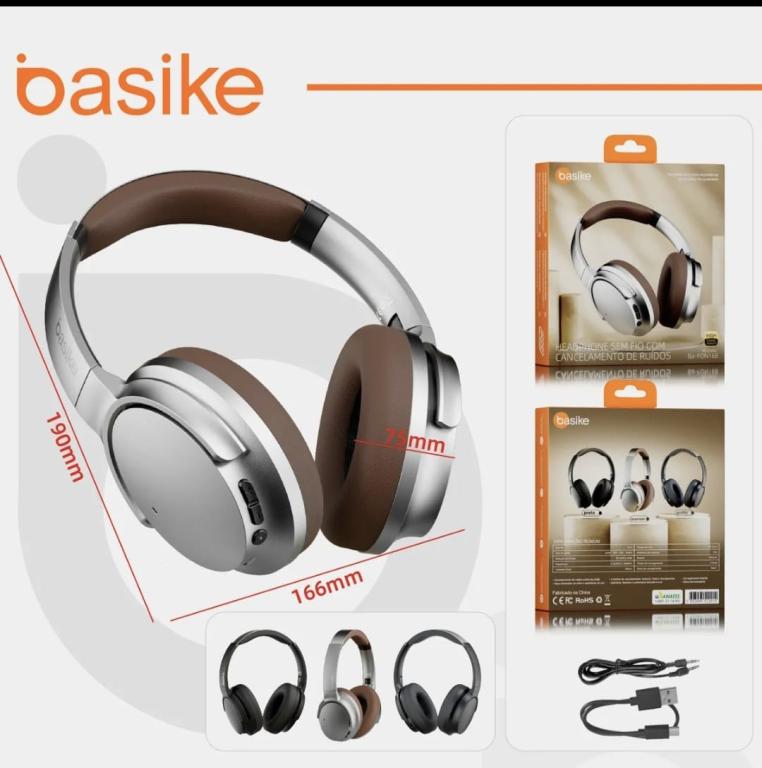 Basike BA-FON168 fone de ouvido over-ear bluetooth sem fio com anc ativo 80h